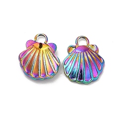 304 Stainless Steel Charms, Shell Charm, Rainbow Color, 12x10x2mm, Hole: 1.8mm(STAS-H214-14RC)