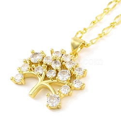 Brass Pave Clear Cubic Zirconia Pendant Necklaces for Women, Real 18K Gold Plated, Branch, 17.72 inch(45+5cm)(NJEW-S430-03G-02)