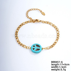 Fashionable Korean Style Brass Synthetic Turquoise Bracelets, Peace Sign, 6-3/4 inch(17cm)(LH9898-6)