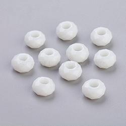 Glass European Beads, Large Hole Beads, No Metal Core, Faceted Rondelle, White, about 14mm in diameter, 8mm thick, hole: 5mm(N0ZTF071-1)