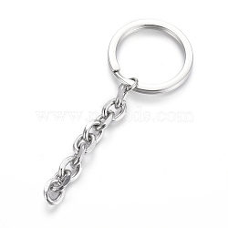 Polishing 304 Stainless Steel Split Key Rings, Keychain Clasp Findings, with Extended Cable Chains, Stainless Steel Color, 84mm, Key Rings: 30x2.8mm(STAS-H558-45P)