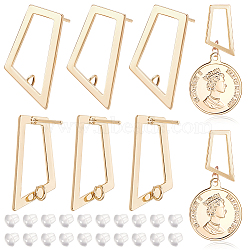 BENECREAT 12Pcs Brass Hollow Out Trapezoid Stud Earring Findings, with Vertical Loops, Nickel Free, with 30Pcs Plastic Ear Nuts, Real 18K Gold Plated, 25x14.5mm, Hole: 3mm, Pin: 0.8mm(KK-BC0011-02)