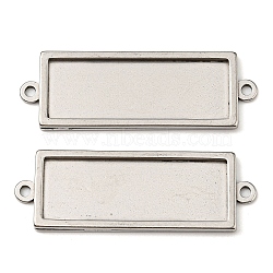 201 Stainless Steel Cabochon Connector Settings, Rectangle, Stainless Steel Color, Tray: 30.5x10.5mm, 40x13.5x2mm, Hole: 1.8mm(STAS-F296-07P)