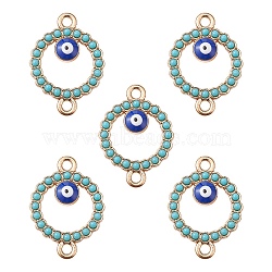 Alloy Enamel Connector Charms with Synthetic Turquoise, Ring Links with Blue Evil Eye, Nickel, Golden, 24x17x3mm, Hole: 1.8mm(FIND-YW0003-49)