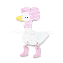 Acrylic Pendants, with Iron Jump Ring, Duck, Pink, 48mm, Hole: 1.6mm(OACR-I004-05A)