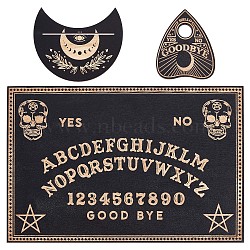 Wooden Witch Craft Sets, including Moon Shape Tarot Card Stand Holder, Rectangle Pendulum Board, Heart Shape Crystal Ball Stand, Skull Pattern, 100~200x82~300x4~4.5mm, 3pcs/set(DJEW-WH0063-30G)