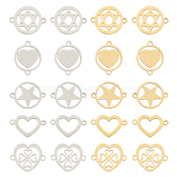 SUNNYCLUE 201 Stainless Steel Links Connectors, Laser Cut Links, Mixed Shapes, Golden & Stainless Steel Color, 20pcs/box(STAS-SC0001-86)
