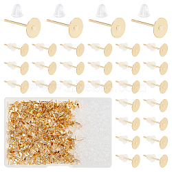 500Pcs 304 Stainless Steel Stud Earring Findings, Flat Pad Earring Post, with 500Pcs Plastic Ear Nuts, Golden, 12x6mm, Pin: 0.68mm(STAS-UN0036-41)