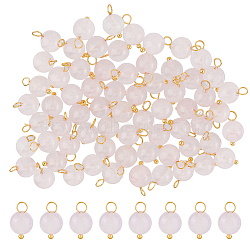 80Pcs Natural Rose Quartz Round Charms, with Golden Plated Brass Loops, 13~14x8mm, Hole: 2.5~2.6mm(PALLOY-DC00002)