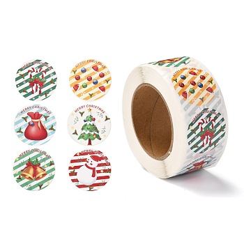 Christmas Themed Flat Round Roll Stickers, Self-Adhesive Paper Gift Tag Stickers, for Party, Decorative Presents, Mixed Color, 6.3x2.85cm