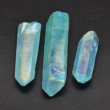 Dyed Nuggets Natural Electroplated Crystal Pendants, AB Color, Sky Blue, 25~75x6~16mm, Hole: 1mm