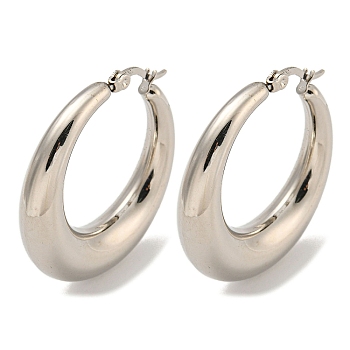 Tarnish Resistant 202 Stainless Steel Hoop Earring, with 304 Stainless Steel Pins, Stainless Steel Color, 36x8mm