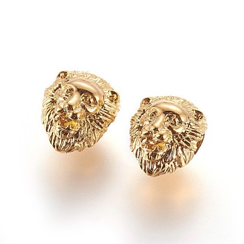 304 Stainless Steel Beads, Lion Head, Golden, 13x11.5x10.5mm, Hole: 3mm