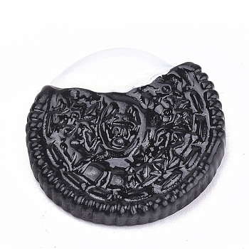 Resin Cabochons, Biscuit, Black, 26x25x4.5mm