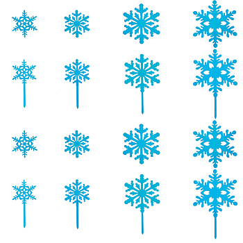 SUPERFINDINGS 8 Sets 2 Style Acrylic Mirror Cake Toppers, Cake Inserts Decoration, Christmas Theme, Snowflake, Silver, 43~111.5x37.5~69x1mm, 4 sets/style
