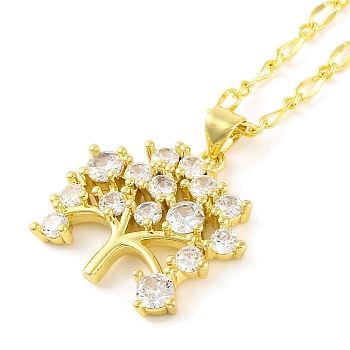 Brass Pave Clear Cubic Zirconia Pendant Necklaces for Women, Real 18K Gold Plated, Branch, 17.72 inch(45+5cm)