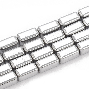 Electroplate Non-magnetic Synthetic Hematite Beads Strands, Cuboid, Platinum Plated, 8x4x4mm, Hole: 1mm, about 50pcs/strand, 16.14 inch