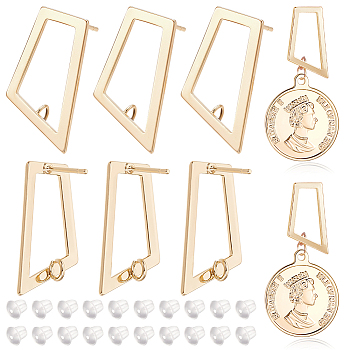 12Pcs Brass Hollow Out Trapezoid Stud Earring Findings, with Vertical Loops, Nickel Free, with 30Pcs Plastic Ear Nuts, Real 18K Gold Plated, 25x14.5mm, Hole: 3mm, Pin: 0.8mm