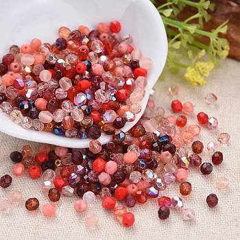 Fire-polished Czech Glass Beads, Electroplated/Dyed/Frosted, Faceted, Drum, Mixed Color, 3x3mm, Hole: 0.9mm, about 1437pcs~1443pcs/bag