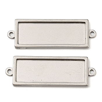 201 Stainless Steel Cabochon Connector Settings, Rectangle, Stainless Steel Color, Tray: 30.5x10.5mm, 40x13.5x2mm, Hole: 1.8mm