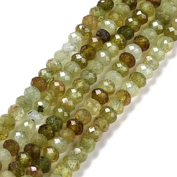 Natural Green Garnet Beads Strands, Faceted, Rondelle, 4x3mm, Hole: 0.7mm, about 130pcs/strand, 15.35 inch(39cm)