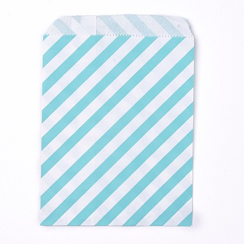Kraft Paper Bags, No Handles, Food Storage Bags, Stripe Pattern, Sky Blue, 18x13cm