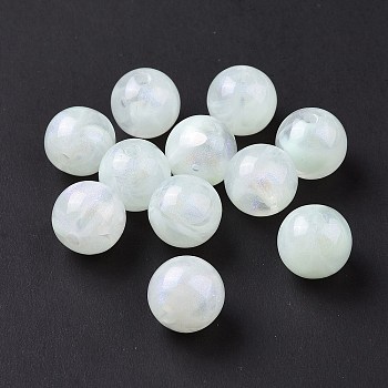 Opaque Acrylic Beads, Glitter Beads, Round, Honeydew, 10.5~11mm, Hole: 2mm, about 510pcs/500g