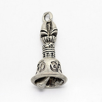 Tibetan Brass Beads, Dorje Vajra with Bell for Buddha Jewelry, Antique Silver, 36~38x15mm, Hole: 2.5mm