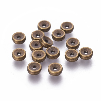 Tibetan Style Alloy Beads, Cadmium Free & Nickel Free & Lead Free, Disc, Antique Bronze Color, Size: about 5mm in diameter, 2mm thick, hole: 1mm