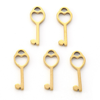 Vacuum Plating 304 Stainless Steel Charms, Laser Cut, Key, Golden, 15x5.5x1mm, Hole: 1.4mm