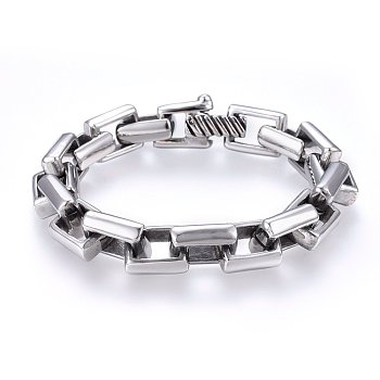 Retro 304 Stainless Steel Box Chain Bracelets, with Spring Ring Clasps, Antique Silver & Stainless Steel Color, 8-5/8 inch(22cm), 12x5.5mm