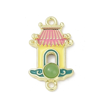 Alloy Enamel Chinese House Connector Charms, with Resin, Cadmium Free & Nickel Free & Lead Free, Rack Plating, Golden, Pale Green, 22.5x12.5x4mm, Hole: 1.6mm