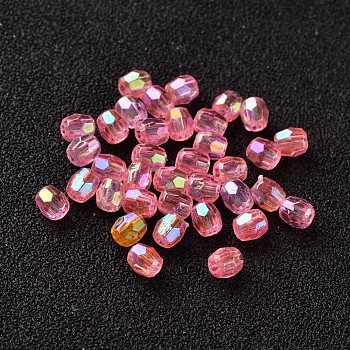 AB Color Plated Eco-Friendly Transparent Acrylic Barrel Beads, Faceted, Hot Pink, 4x4mm, Hole: 1mm, about 13333pcs/500g