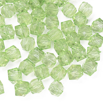Transparent Acrylic Beads, Faceted, Cube, Light Green, 10x11x11mm, Hole: 2mm, about 670pcs/500g