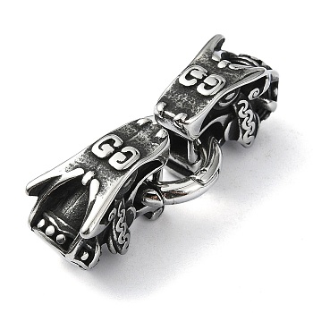 Tibetan Style 304 Stainless Steel Spring Gate Rings, Manual Polishing, Antique Silver, 49mm