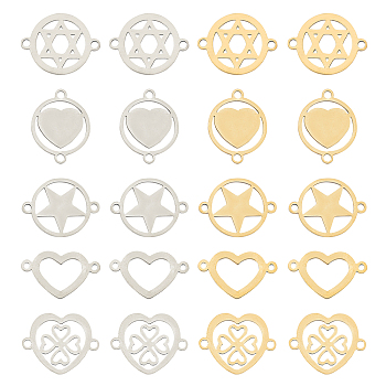 SUNNYCLUE 201 Stainless Steel Links Connectors, Laser Cut Links, Mixed Shapes, Golden & Stainless Steel Color, 20pcs/box