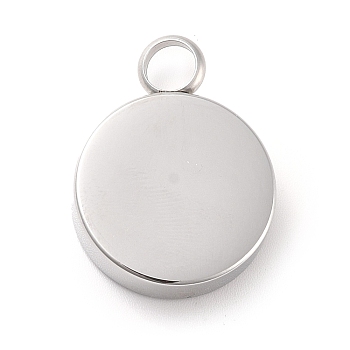 304 Stainless Steel Urn/Perfume Pendants, Flat Round, Stainless Steel Color, 26x20x5.5mm, Hole: 5mm