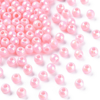 Opaque Acrylic Beads, AB Color, Round, Pearl Pink, 4x3.5mm, Hole: 1.6mm, about 15000pcs/500g
