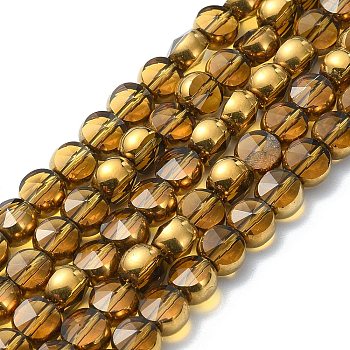 Half Plated Electroplate Transparent Glass Beads Strands, Antique Bronze Plated, Flat Round, Faceted, Goldenrod, 6x5mm, Hole: 1.2mm, about 50pcs/strand, 11.22''(28.5cm)