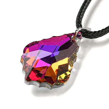 Waxed Cord Necklaces, K9 Glass Pendant Necklaces, Rhombus, Magenta, 17.72 inch(45cm)