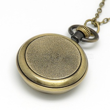 Alloy Flat Round Pendant Necklace Quartz Pocket Watch(WACH-N011-10)-3
