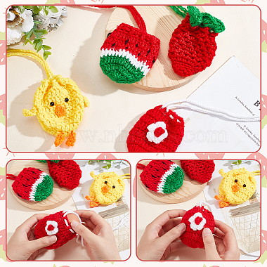 CHGCRAFT 4Pcs 4 Style Woolen Chicken Egg Drawstring Crochet Pouch(AJEW-CA0002-21)-5