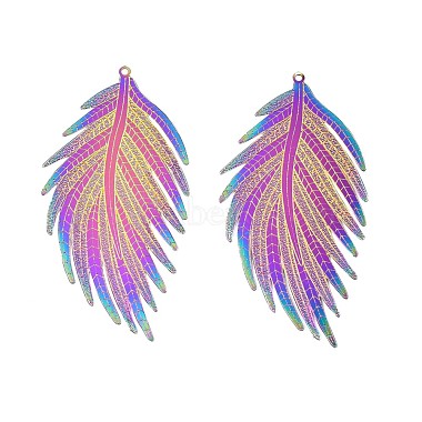 Rainbow Color Feather 201 Stainless Steel Big Pendants