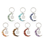 7Pcs Natural & Synthetic Mixed Stone Moon Keychains, with Iron Rings, Antique Silver & Platinum, 67mm(KEYC-FS00043)