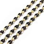 Brass Enamel Curb Chains, Soldered, with Spools, Real 18K Gold Plated, Black, 7x3x1.7mm(CHC-C003-13G-03)