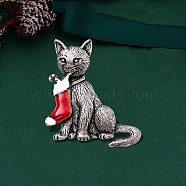 Christmas Theme Enamel Brooch Pin, Alloy Badge for Backpack Clothes, Cat Shape, 43x52mm(HAWE-PW0002-12E)