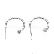 304 Stainless Steel C-shaped Hoop Circle Ball Stud Earrings, with 316 Surgical Stainless Steel Pin, Stainless Steel Color, 16x21x3mm, Pin: 0.8mm(STAS-K204-04P)