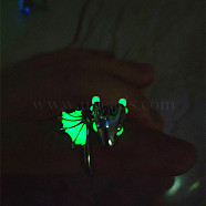 Luminous Glow In The Dark Enamel Dragon Open Cuff Ring, Platinum Alloy Jewelry, Green, Inner Diameter: 18mm(LUMI-PW0006-61C)