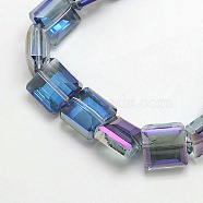 Electroplate Crystal Glass Square Beads Strands, Faceted, Rainbow Color Plated, DarkSlate Blue, 13x13x8mm, Hole: 1mm, about 25pcs/strand, 12.7 inch(X-EGLA-F064B-09)