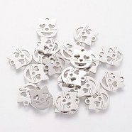 201 Stainless Steel Kitten Charms, Laser Cut, Cat Head with Heart Shape, Stainless Steel Color, 12.4x10.5x1.5mm, Hole: 1.5mm(STAS-Q201-T111)